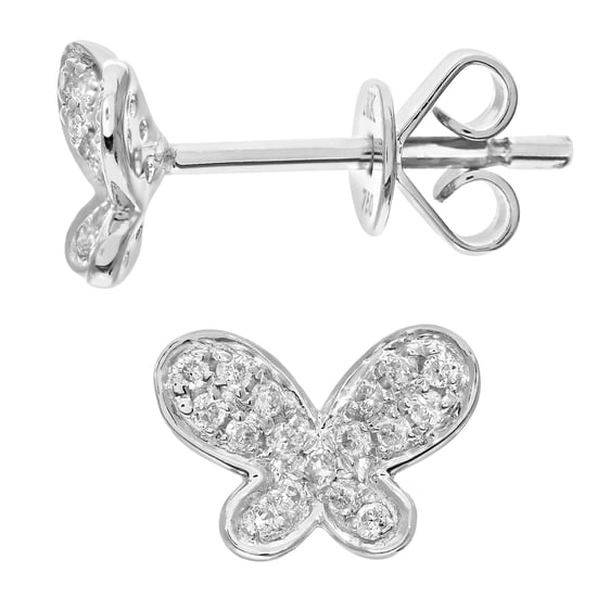 18ct White Gold 0.13ct Pave Set Diamond Butterfly Stud Earrings