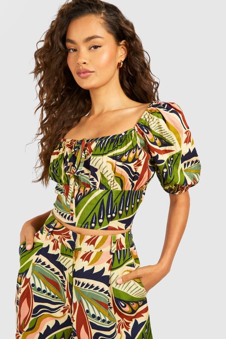 Bohemian Print Linen Look Crop - Image 1
