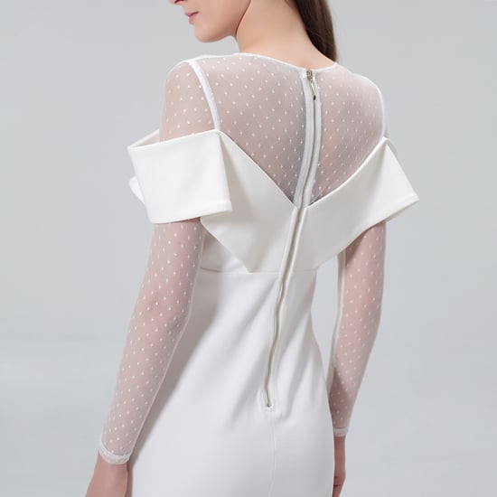 Bardot halslijn bodycon jurk in jersey en tule - Image 4