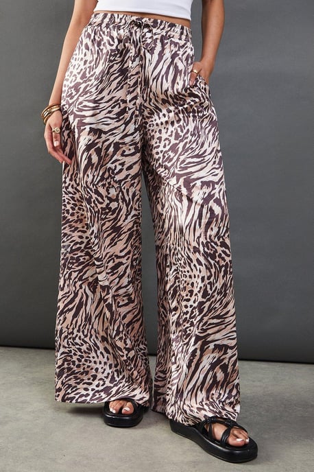 Satin Drawstring Waist Wide Leg Trouser