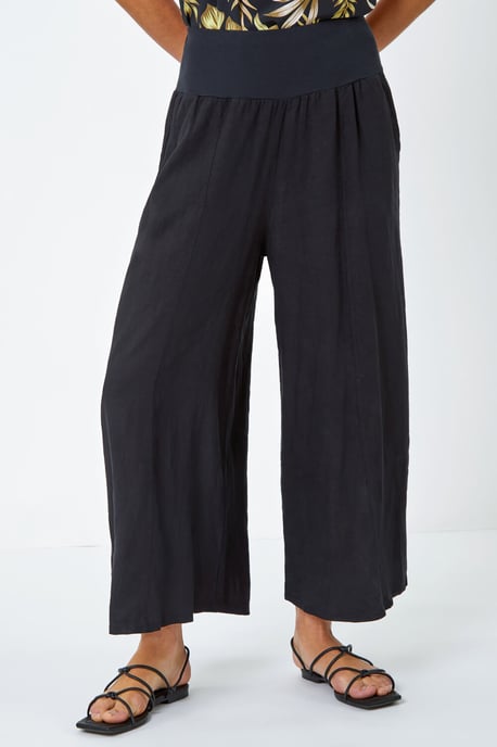 Linen Blend Stretch Waist Culottes