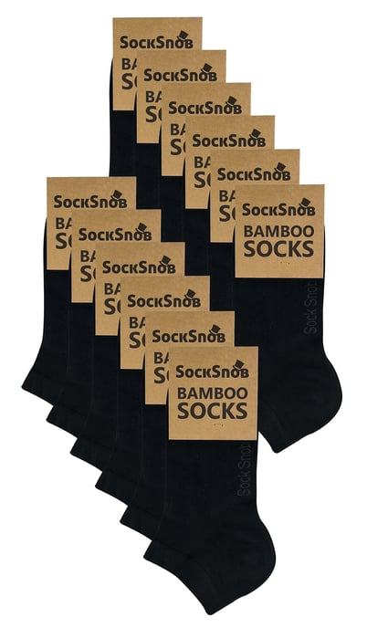 Sock Snob 12 Paar Heren Bamboe Trainer Sokken, Ademende Kussensokken voor Zomer - Zwart - Image 2