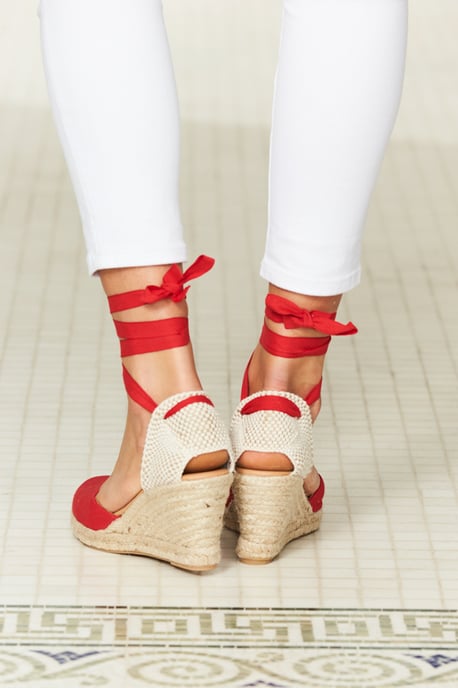 Perla Red Canvas Valenciana Wedge Espadrille
