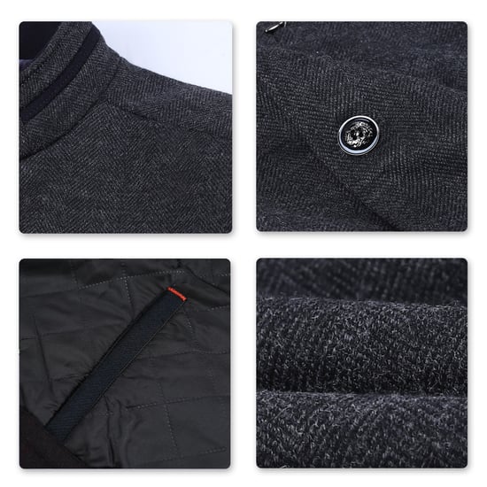 Heren korte slim fit jas met opstaande kraag Business Casual wollen overjas grijs - Image 5