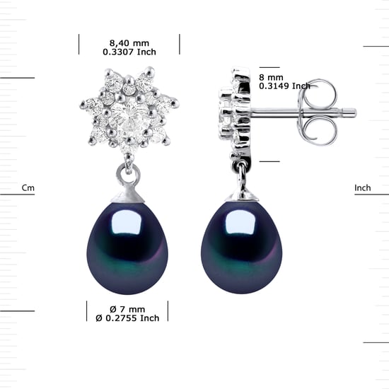 Earrings Dangle Freshwater Pearls Jewelry Black Pears 7-8 mm 925