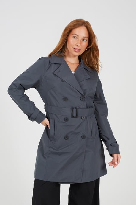 Charcoal Double Breasted Short Trench Coat