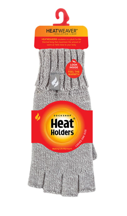Heat Holders - Solide gebreide vingerloze dameshandschoenen - Grijs - Image 2