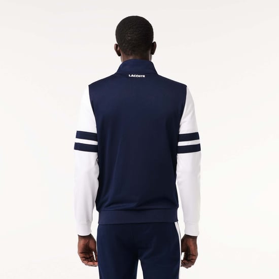 Men's Lacoste Sportsuit Striped Tennis Sweatshirt in Navy-White