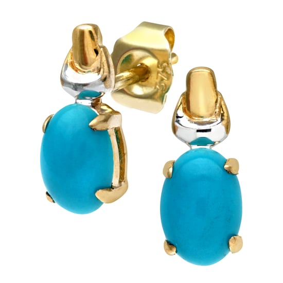 9ct Yellow and White Gold Ladies Turquoise Birth Stone Earrings