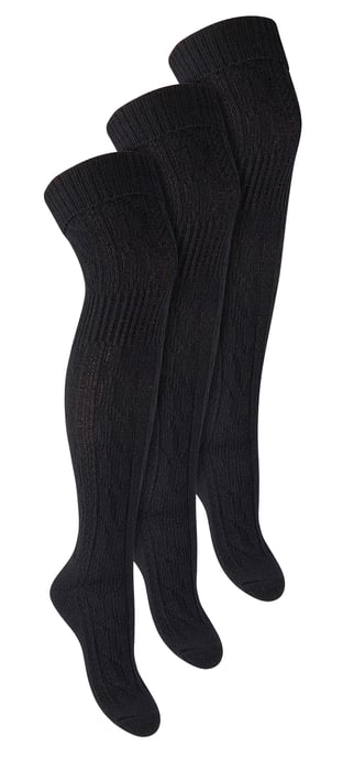Steven - Dames 3 Paar Over Knie Wol Sokken | Multipack Vrouwen Lange Sokken - Zwart - Image 1