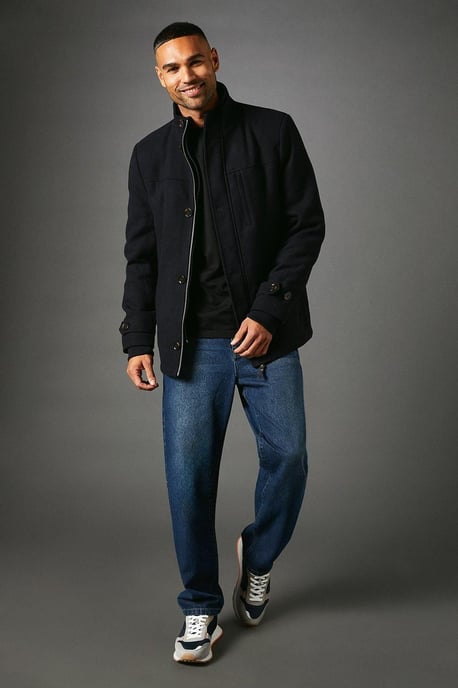 Funnel Neck Wool Blend Jacket