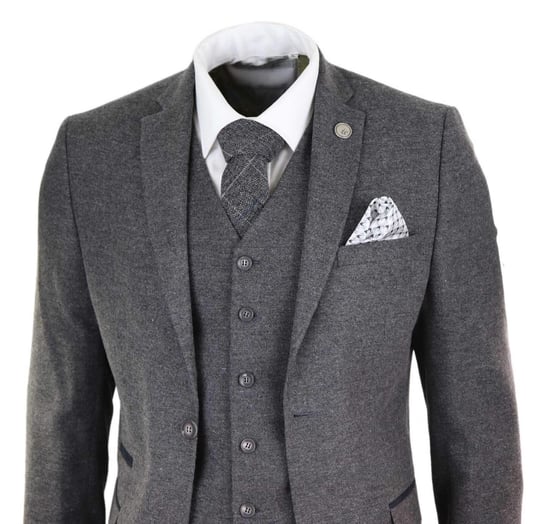 Heren 3-delig Grijs Wol Tweed Vintage Retro Pak - Image 3