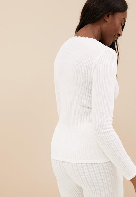 M&S Womens Set van 2 Thermische Pointelle Tops met lange mouwen in Wit - Image 3