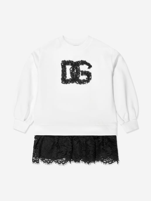 Dolce & Gabbana Girls Logo Sweater Dress in White