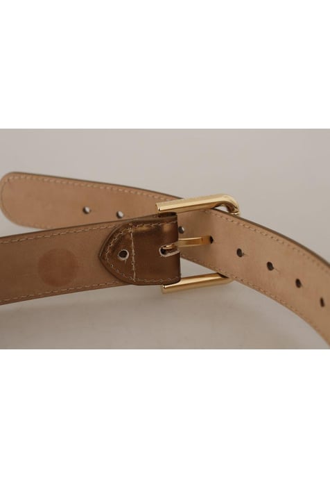 Dolce & Gabbana Women's Bronze Leather Gold Logo Engraved Waist Buckle Belt