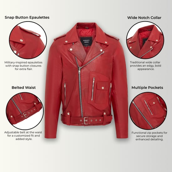 Mens Cow-Hide Red Leather Biker Brando Jacket - Pargas