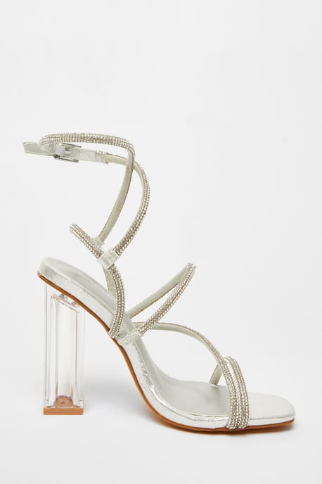 Silver Diamante Heeled Sandals