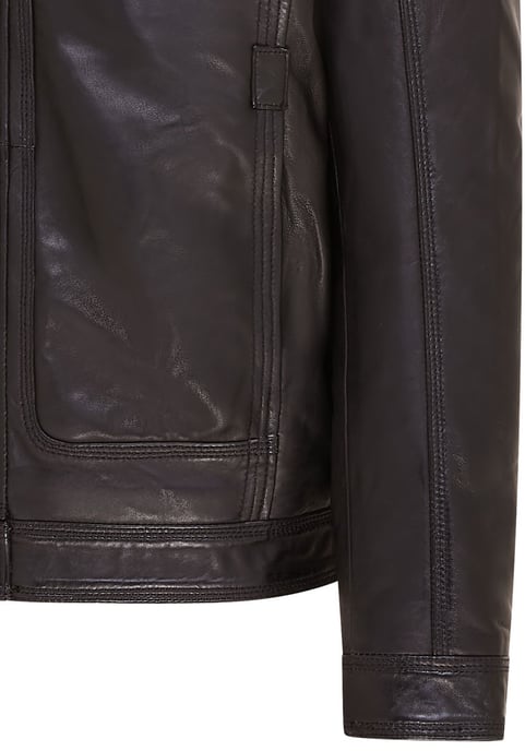 Mens Black Trucker Shirt Leather Jacket- Tornio