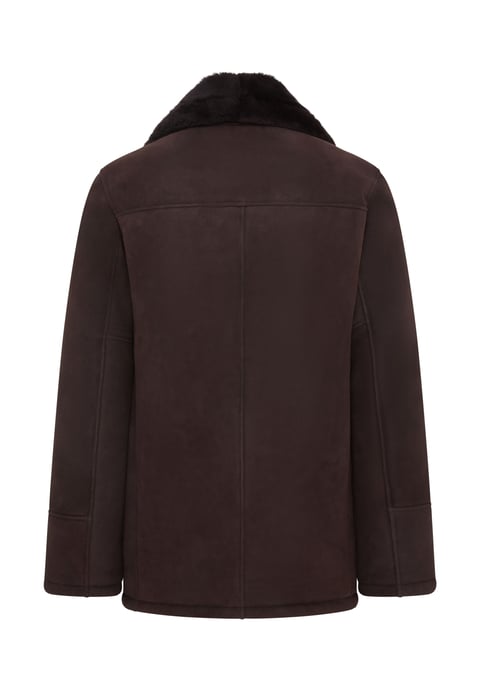 Mens Brown Shearling Sheepskin Car Coat - Elverum