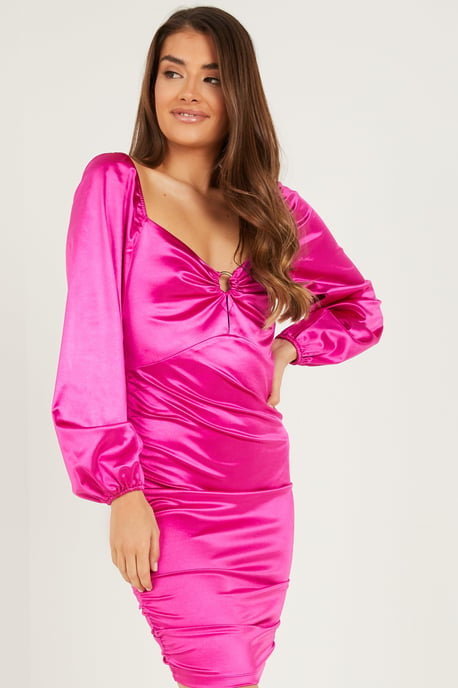 Pink Satin Bodycon Dress