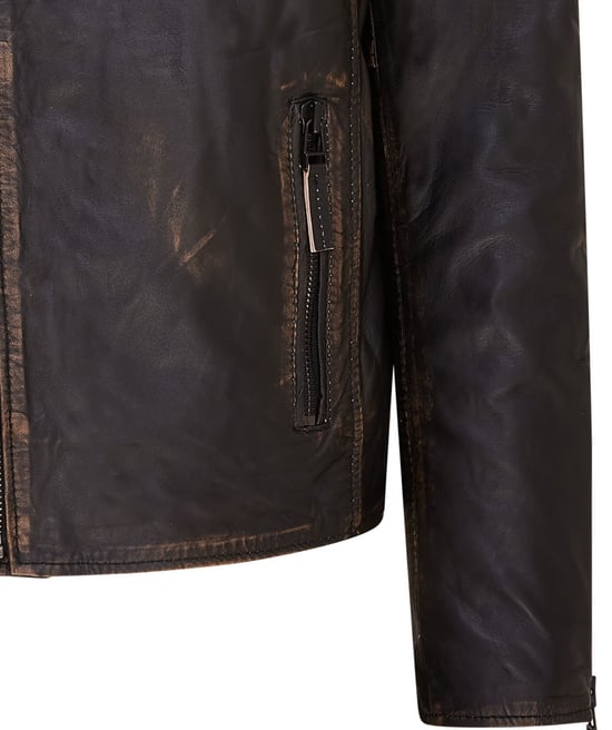 Mens Vintage Black Brando Double Cross Zip Leather Biker Jacket- Fagernes