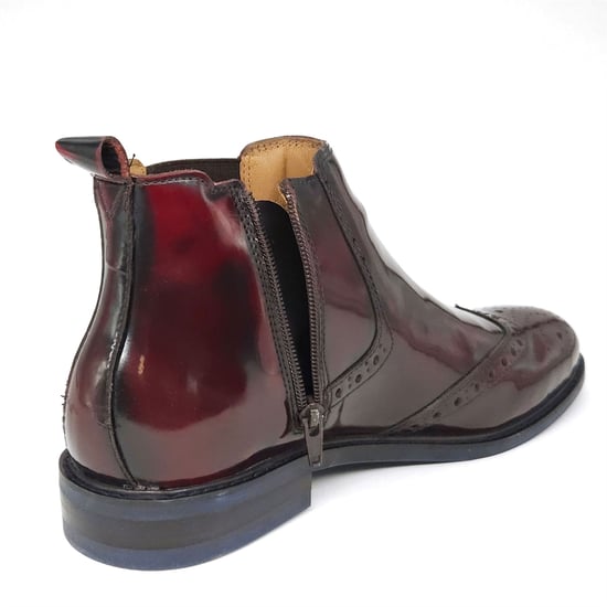 HX London Erith  Leather Cherry Oxblood Mens Brogue Chelsea Boots