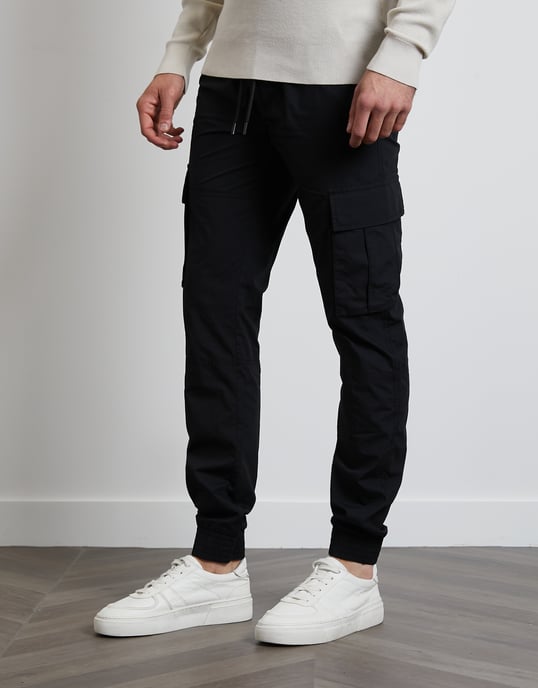 Black 'Prince' Cotton Cuffed Cargo Trousers
