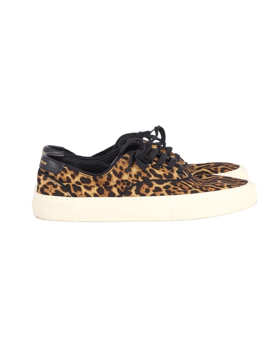 Saint Laurent Venice Leather-Trimmed Sneakers in Animal Print Canvas - Image 1