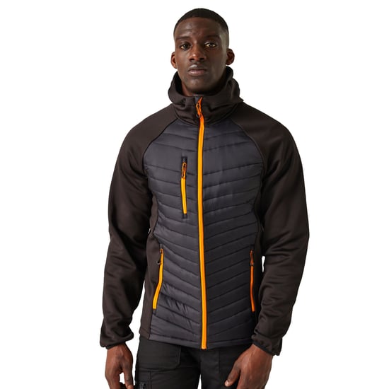 Regatta Mens Navigate Quilted Hybrid Jacket (Black/Orange Pop)