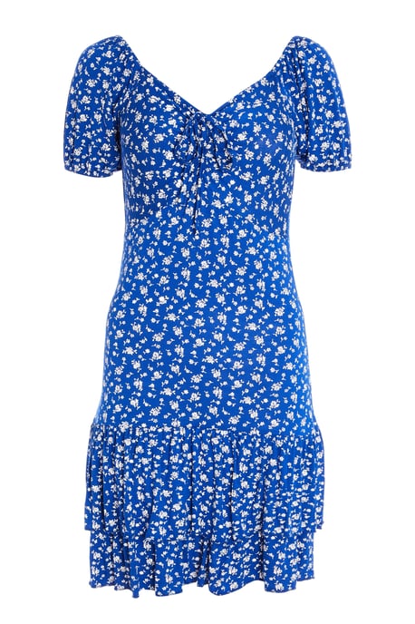 Blue Floral Puff Sleeve Dress