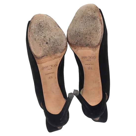 Jimmy Choo Shar 85 Peep-Toe Slingback Pumps in Black Suede - Image 5