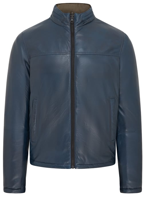 Mens Blue Reversible Bomber Leather Jacket - Raufoss
