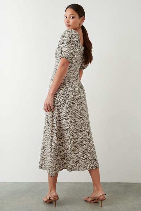 Ditsy Floral Ruched Scoop Neck Midi Dress - Image 3