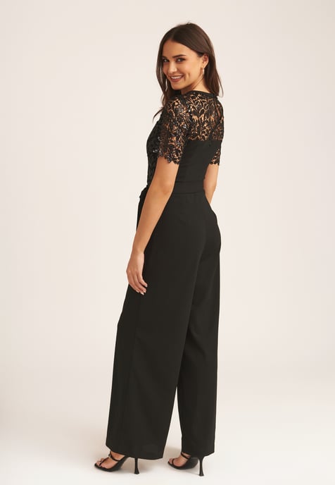 Black Floral Lace Sequin Belted Occasion