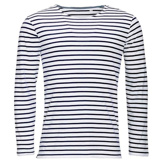 SOLS Heren Marine Gestreept T-shirt met Lange Mouwen (Wit/Zwaar) - Image 1