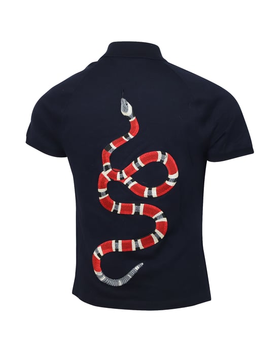 Gucci Snack Back Polo Shirt in Navy Blue Cotton - Image 3