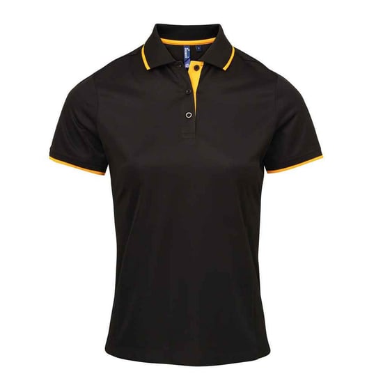 Premier Dames/Dames Coolchecker Contrast Piqué Poloshirt (Zwart/Zonnebloem) - Image 1
