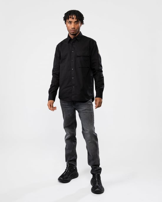 Men's Belstaff Garment Dye Cotton Scale Shirt in Black - Image 3