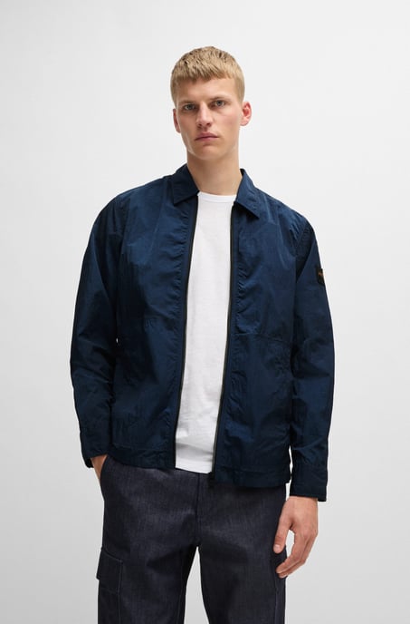 Men's Boss Crinkle-Effect Fabric Oversized-Fit Overshirt in Blue