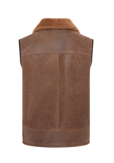 Mens Brown Aviator Shearling Bomber Gilet - Ambler