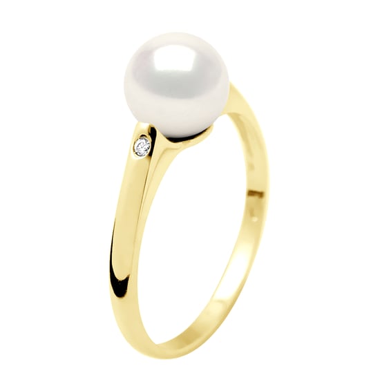 Ring Solitaire Diamanten 0,02 Cts - Echte Gecultiveerde Zoetwaterparel Rond 8-9 mm - Image 1