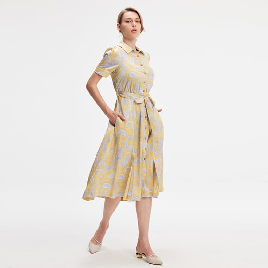 Graphic print satin shirt dress