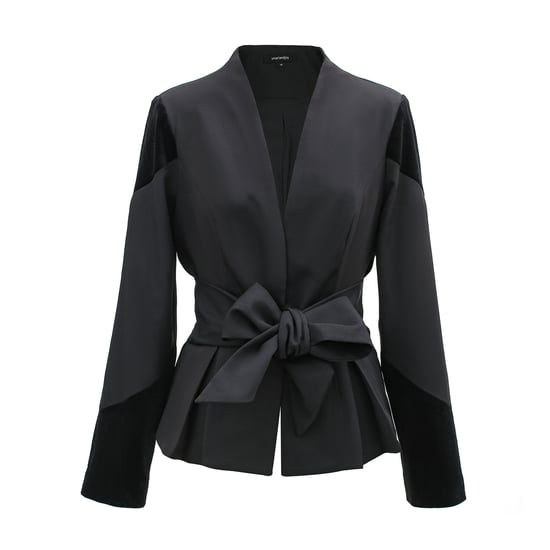 Bi-materiaal blazer met geknoopte riem - Image 1