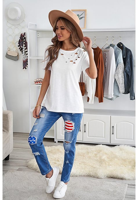 Azura Exchange Women's Crew Neck Cotton Mixed T-shirt in White - Image 6