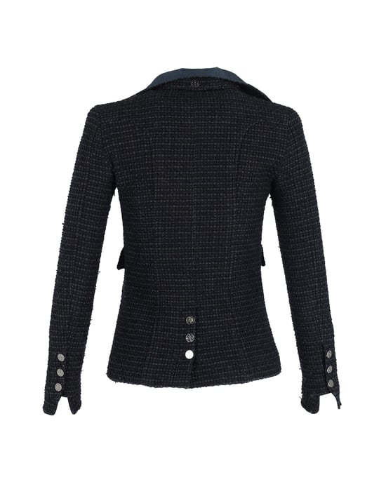 Chanel Boucle Tweed Fitted Jacket met Afneembare Kraag in Marineblauwe Katoen - Image 3
