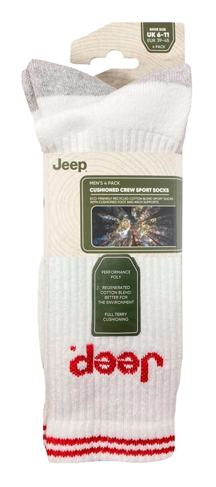 Heren Sport Crew Sokken | Jeep | 4-Pack Katoenen Hardloopsokken met Versterkte Hiel en Teen - Wit - Image 2