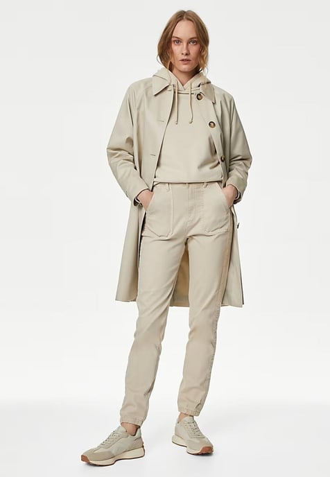 M&S Collection Dames Katoenmix Slim Fit Enkel Grazer Joggers Beige - Image 4