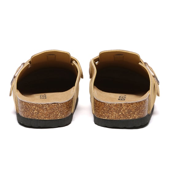 EVER AU Women Pintail Leather Comfort Clog Sandals - Camel Suede