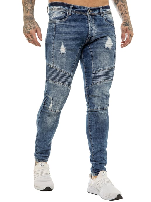 Enzo | Heren Skinny Stretch Biker Denim Jeans - Blauw - Image 3