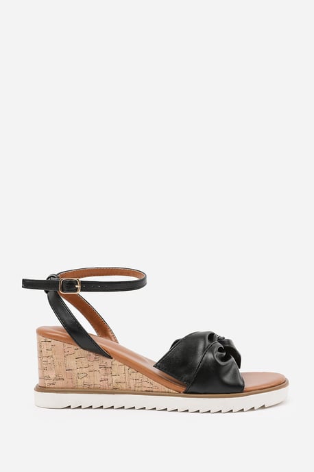 Wheres That From Womens 'Qween' Knot Detail Wedge Shoes With Buckle Ankle Strap